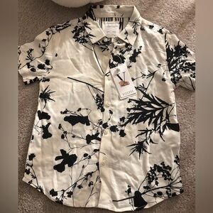 Denim & Flower Toddler Boys Black and Cream Floral Shirt